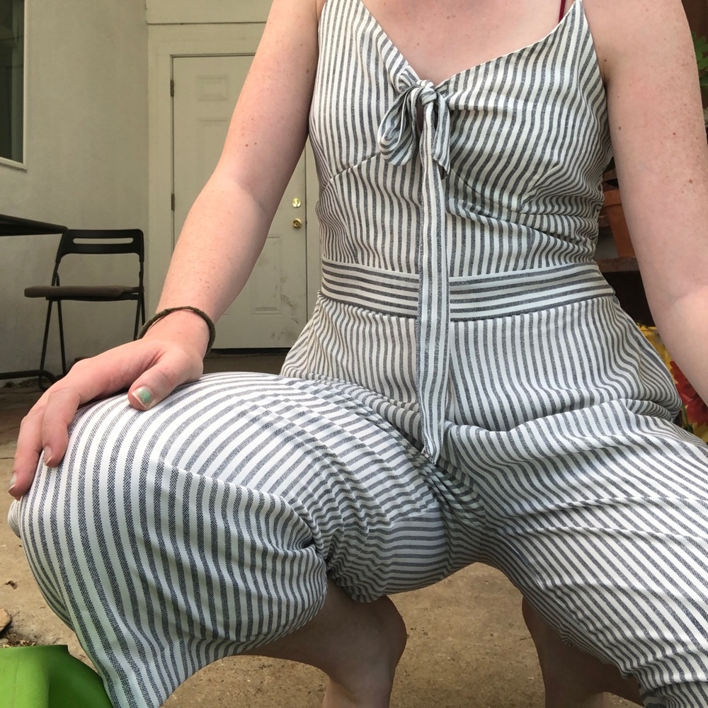 Striped blue and white romper
